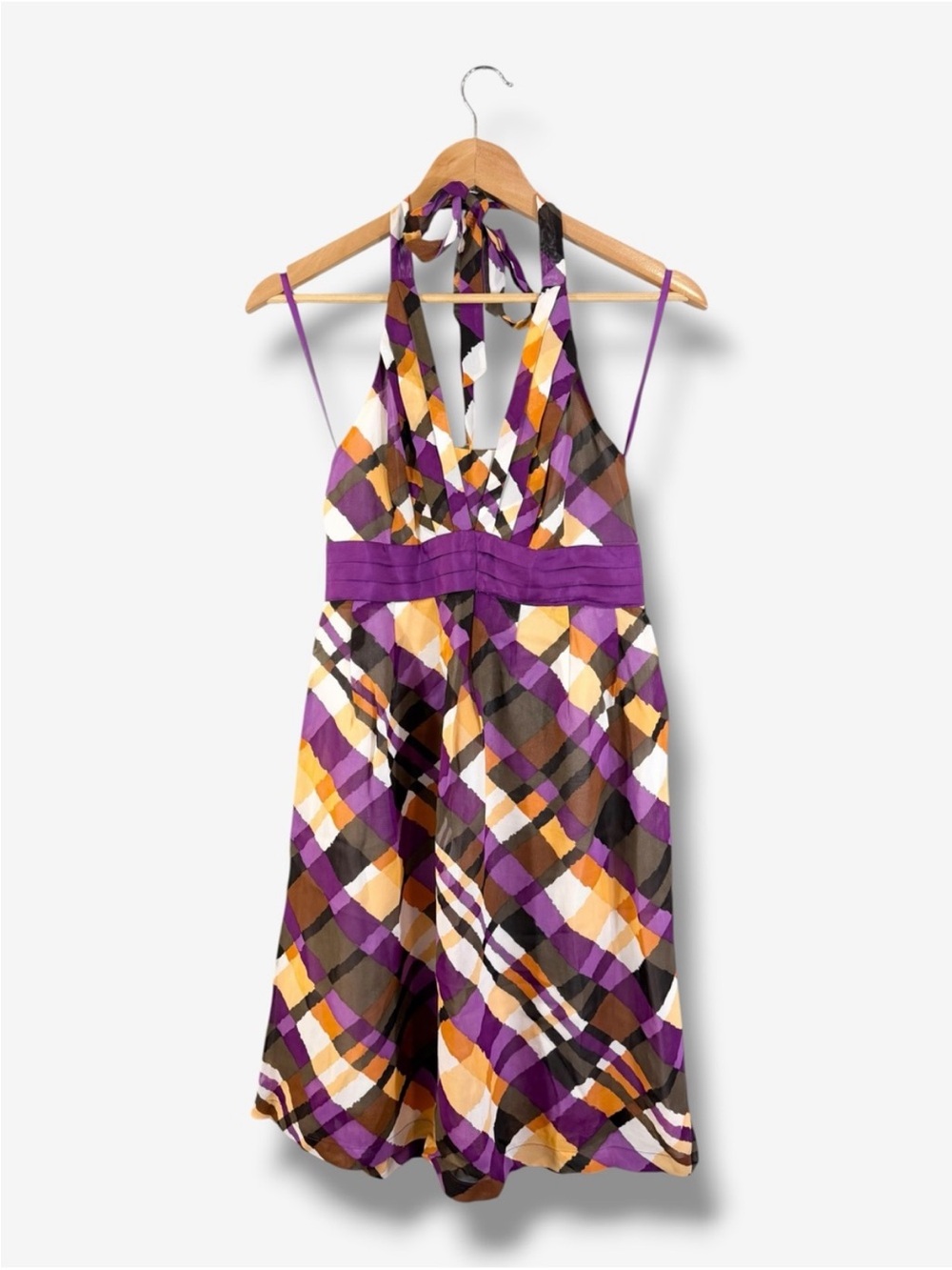 Anthropologie Moulinette Soeurs Halter Dress Size 4 Fit & Flare Purple Plaid